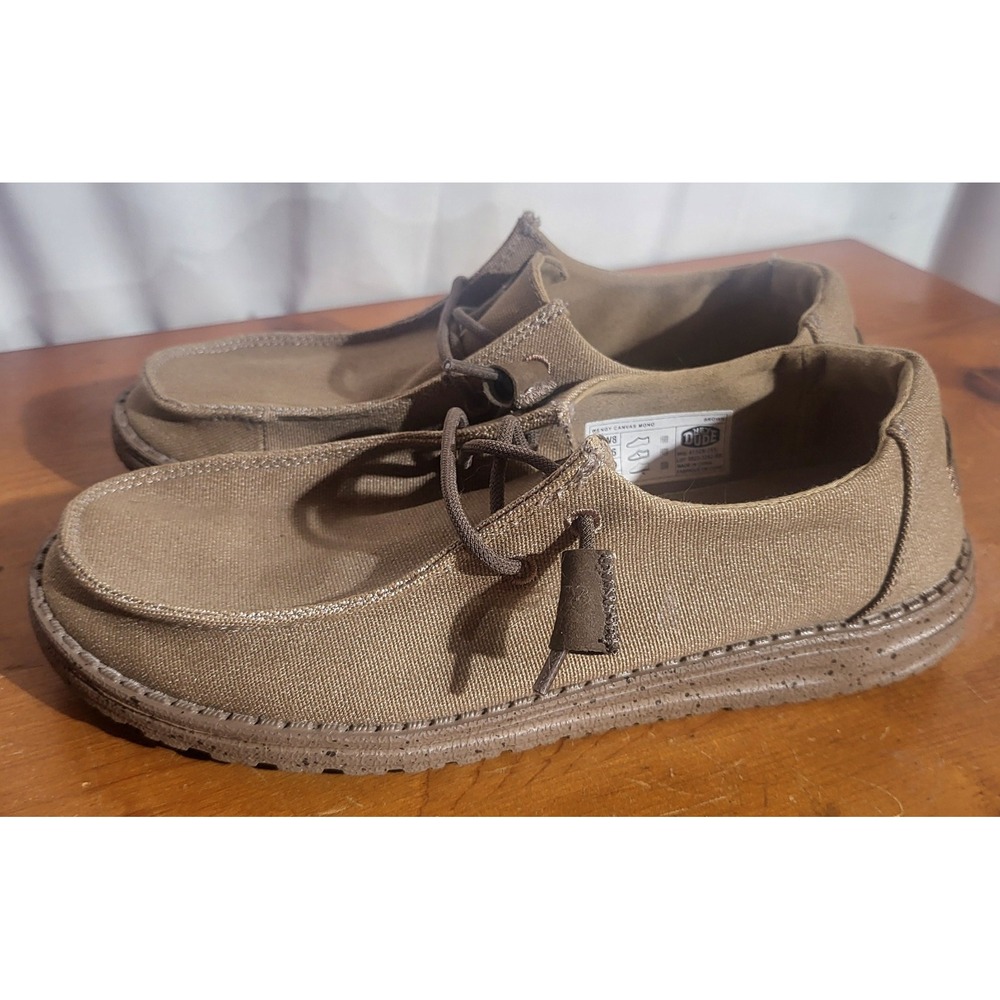 Women's Hey Dude Wendy Canvas Shoes Mono Brown Sz 8 Lightweight Slip On Loafers